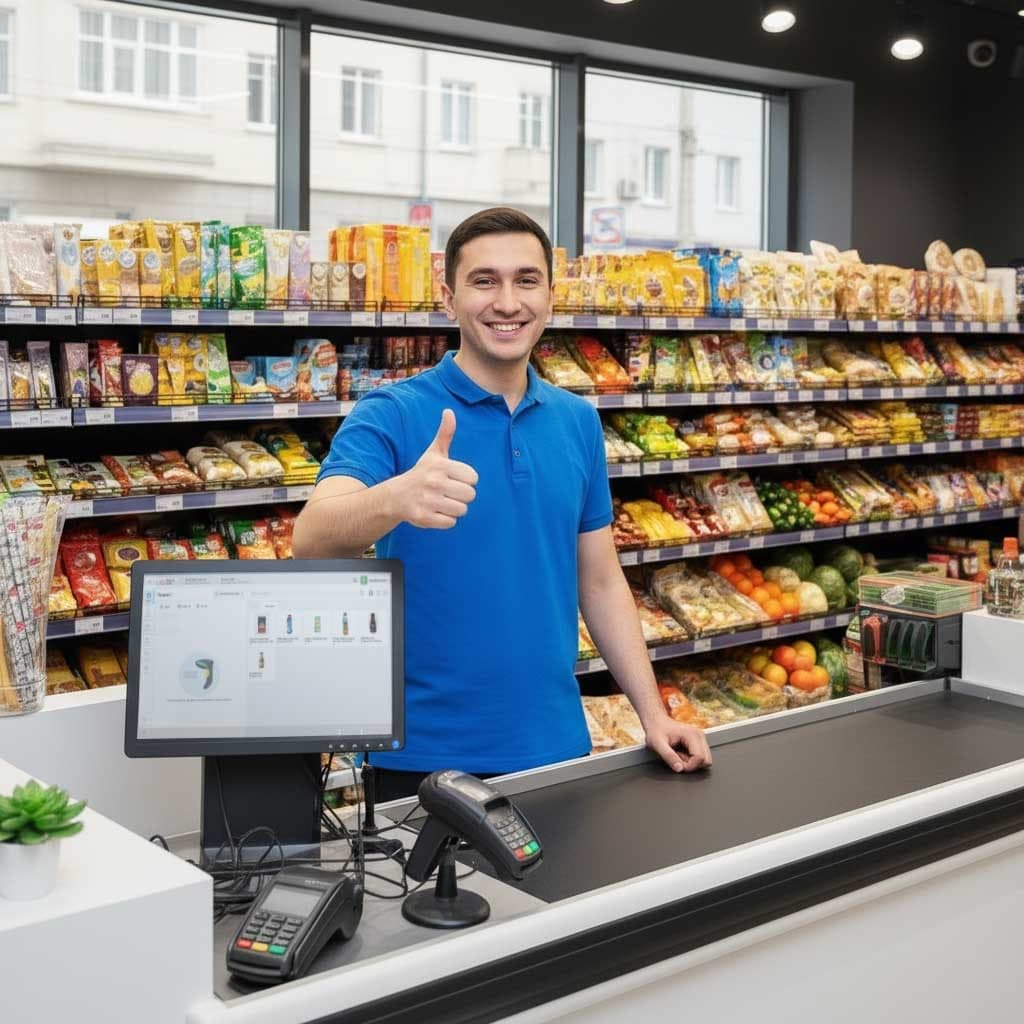 Продавец за кассой PosPoint в магазине
